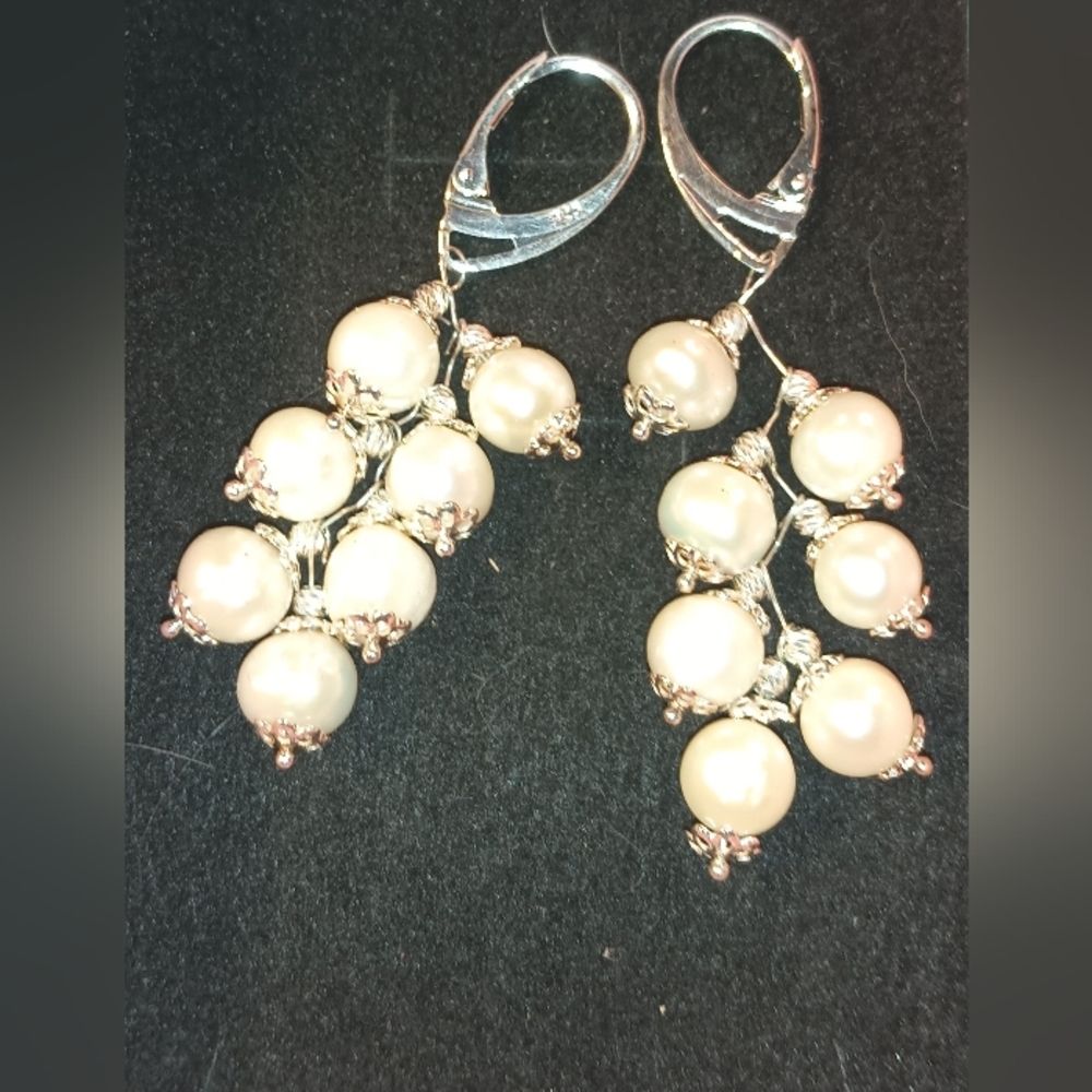 Natural White Pearls Sterling Silver Dangle Earrings